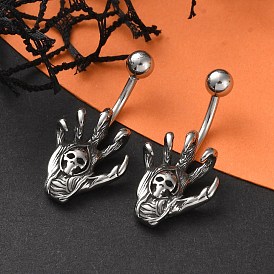 Skull Devil Hand 316 Surgical Stainless Steel Belly Button Rings, Piercing Navel Rings, Curved Barbell Body Jewelry for Women