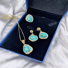 Handcrafted Turquoise Ethnic Jewelry Set with Czech Diamonds for Elegant Occasions