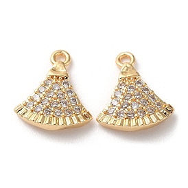 Brass Micro Pave Cubic Zirconia Charms, Fan Shaped