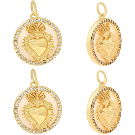 6 шт. подвески из золотистой латуни с микропаве из кубических цирконий, с оболочкой и кольцами для прыжков, плоско-круглые с сердцем