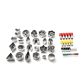 430 Stainless Steel Clay Earring Cutters Set, with Hole Puncher, Bakeware Tools, DIY Clay Accessories, Mixed Shape, Heart/Flat Round/Flower