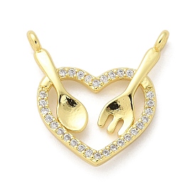 Латунные микро проложить кубического циркония подвески, сердце с ложкой и вилкой, стойки покрытие, долговечный, без свинца и без кадмия