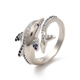 Открытое кольцо-манжета с голубым цирконием и дельфином, стеллаж для латунных украшений для женщин, без кадмия и без свинца