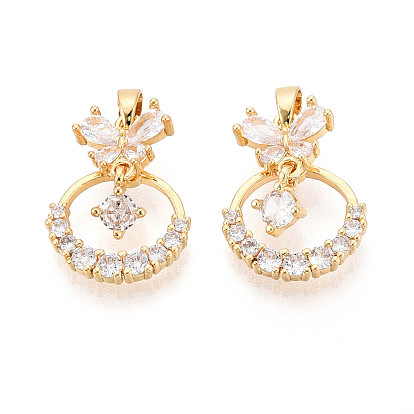 Латунные микро проложить кубического циркония подвески, без кадмия, без никеля и без свинца, бабочки и плоские круглые