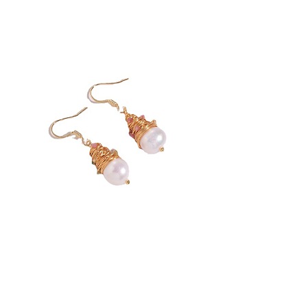 Handmade Baroque French Style Natural Stone Hook Earrings with Freshwater Pearls for Women