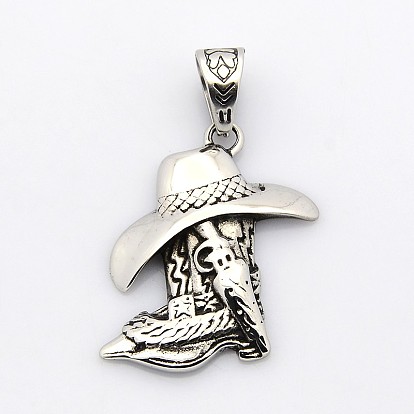 Retro 304 Stainless Steel Cowboy Hat Pendants, 39x31x5mm, Hole: 7x11mm