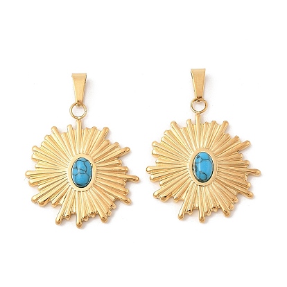 304 подвески из нержавеющей стали, подвески из синтетических бирюзовых цветов, ионное покрытие (ip)