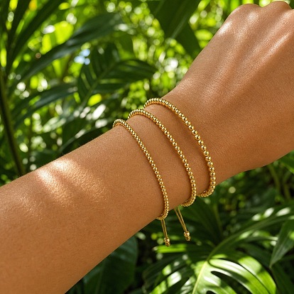 Brass Round Beaded Braided Cord Bracelet Sets for Women Men, Adjustable Stackable Bracelets