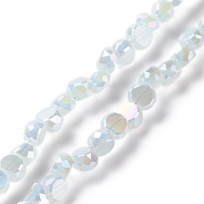 Transparent Electroplate Glass Beads Strands, Imitation Jade, AB Color Plate, Faceted, Flat Round
