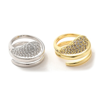 Brass Micro Pave Cubic Zirconia Wrap Cuff Rings, Teardrop