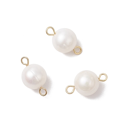 Шармы-соединители из натурального культивированного пресноводного жемчуга, круглые ссылки, с 304 двойными петлями из нержавеющей стали, кремово-белые
