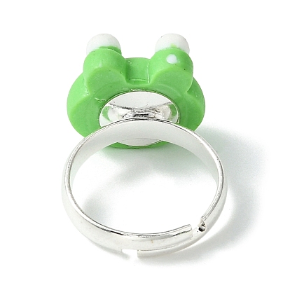 Frog Resin Finger Ring, Silver Brass Adjustable Ring