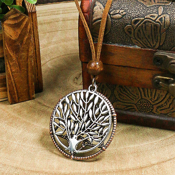 Древо жизни сплав подвеска искусственная кожа шнур регулируемые ожерелья, шоколадный цвет