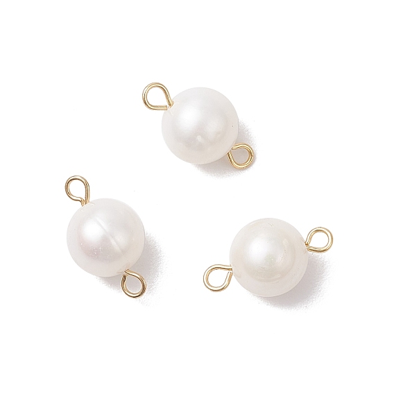 Шармы-соединители из натурального культивированного пресноводного жемчуга, круглые ссылки, с 304 двойными петлями из нержавеющей стали, кремово-белые
