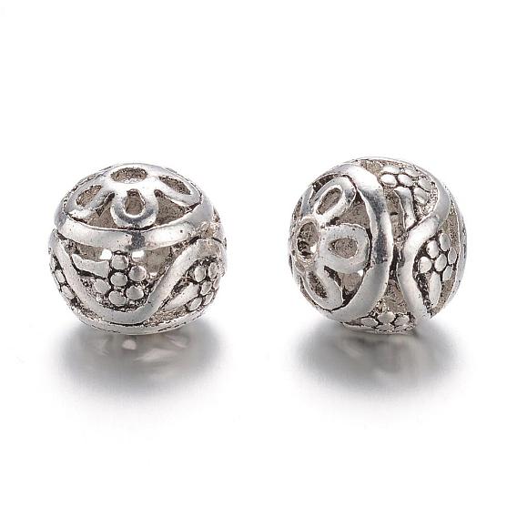 Tibetan Style Alloy Beads, Round, Hollow, 10x11x11mm, Hole: 2mm