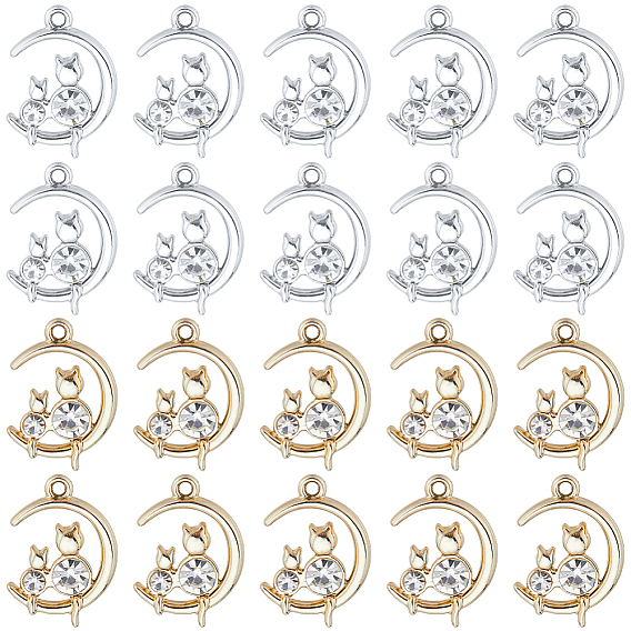 36шт 2 цветной сплав с подвесками из горного хрусталя, обереги кота и луны