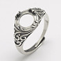 Adjustable Thailand 925 Sterling Silver Finger Ring Components, Flat Round