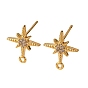 Фурнитура для серег-гвоздиков из латуни с паве из прозрачного кубического циркония, с петлей, без никеля , звезда