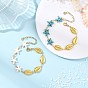2Pcs 2 Styles 304 Stainless Steel & Synthetic Turquoise Link Chain Bracelets for Women, Shell Shape & Starfish, Real 18K Gold Plated