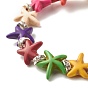 Starfish/Sea Stars Synthetic Turquoise(Dyed) Beaded Stretch Bracelet with Rhinestone, Gemstone Jewelry for Women
