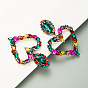 Rhinestone Heart Long Dangle Stud Earrings, Alloy Jewelry for Women