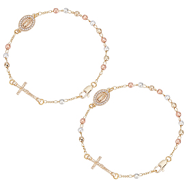 2шт. браслеты из латунных бусин, овальное украшение с Девой Марией и крестом для женщин, со стразами