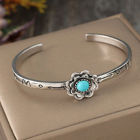 Браслеты-манжеты из ретро-сплава и синтетической бирюзы для женщин, цветок
