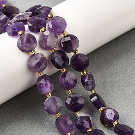 Природный аметист нитей бисера, граненые, плоско-круглые, с бисером