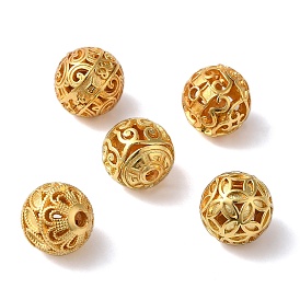 Rack Plating Hollow Brass Beads, Long-Lasting Plated, Cadmium Free & Lead Free, Round