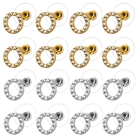 8 пары 2 цветные плоские круглые серьги-гвоздики из цинкового сплава, со стразами