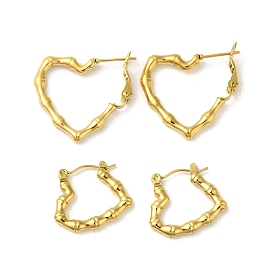 304 Stainless Steel Hoop Earrings for Women, Banboo Stick Shaped Heart