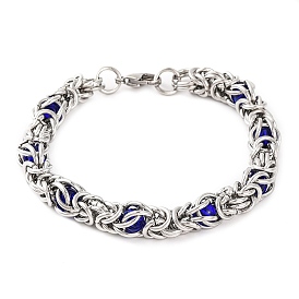 304 Stainless Steel String Bag Chain Bracelets for Women, with Blue Acrylic Beads