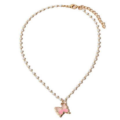 Fashionable Daisy Pearl Collarbone Necklace with Cherry and Butterfly Pendant