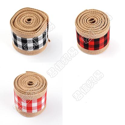 3rouleau 3 ruban polyester et chanvre style, plat à motif tartan