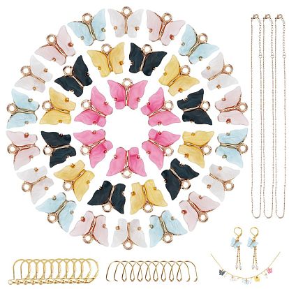 DIY BUtterfly Earring & Necklace Making Kits, with Acrylic Pendants, Iron Cable Chains Necklaces, Brass Leverback Earring Findings, 304 Stainless Steel Ice Pick Pinch Bails