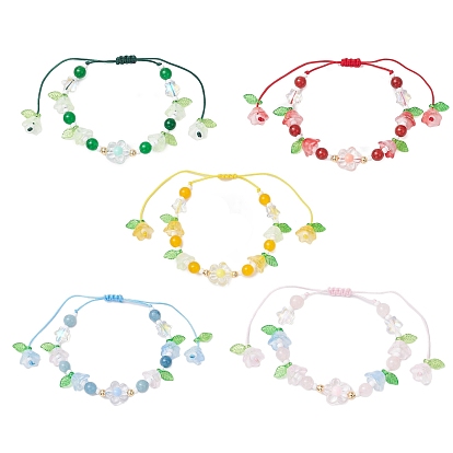 Бусины из натуральных камней плетеные браслеты из бисера, регулируемые женские браслеты из нейлоновой нити, цветок