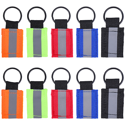 10шт. 5 цвета прямоугольные полиэстерные брелоки-подвески, с железным кольцом, чёрные