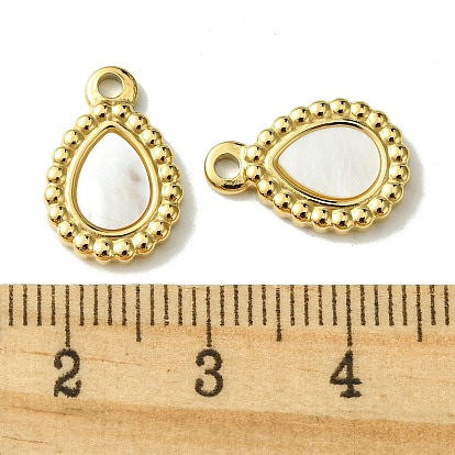 Ion Plating(IP) 304 Stainless Steel Pave Shell Teardrop Charms