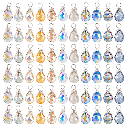 110шт 11 цвета подвески из гальванического стекла, слеза, с серебряной медной проволокой, граненые