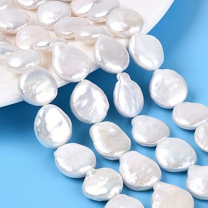 Natural Baroque Keshi Pearl Coin Beads Strands, Nucleated Pearl, Flat Round