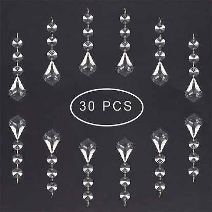 PandaHall Elite Transparent Glass Pendants for Curtains, with Stainless Steel Jumping Ring, Faceted Leaf & Octagon
