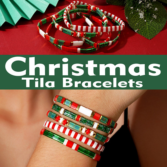 Рождественские эластичные браслеты из акриловых бусин для женщин