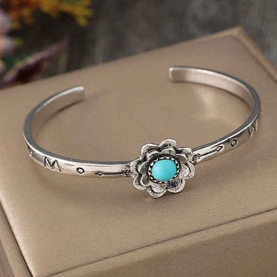 Браслеты-манжеты из ретро-сплава и синтетической бирюзы для женщин, цветок