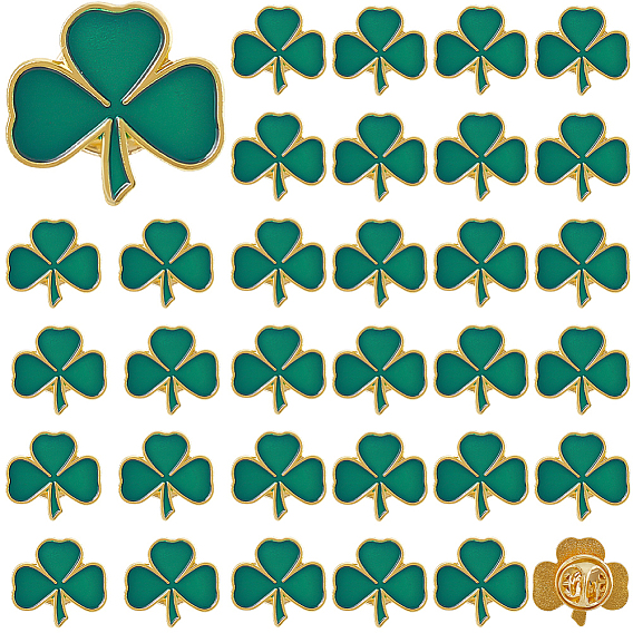 60 pcs pin de esmalte de aleación de trébol, Broche de hierro chapado en oro para mochila de ropa., día de san patricio
