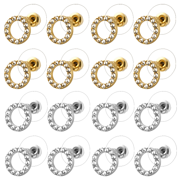 8 пары 2 цветные плоские круглые серьги-гвоздики из цинкового сплава, со стразами