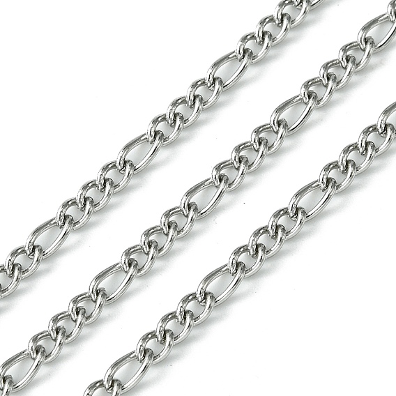 304 Stainless Steel Figaro Chains, Unwelded, with Spool