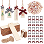 Набор для самостоятельного изготовления подвесного украшения на рождественскую тематику, включая круглые бусины из натурального дерева и прямоугольные подвески, бантом из полиэстеровой ленты с рисунком тартан
