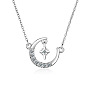 Simple Short Collarbone Chain with Diamond Inlaid Star and Moon Pendant Necklace.