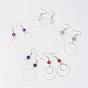 Brass Ring Dangle Earrings, with Gemstone Bead and Brass Earring Hooks, Silver and Platinum