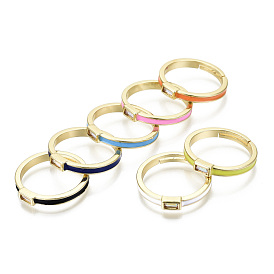 Adjustable Brass Micro Pave Clear Cubic Zirconia Finger Rings, with Enamel, Nickel Free, Rectangle, Golden